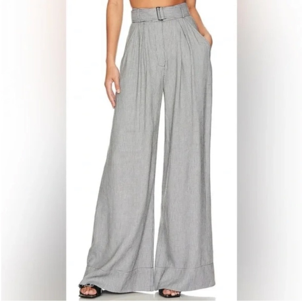 House of Harlow Wide-Leg High Waisted Pleated Houndstooth Belted Trousers Size 4